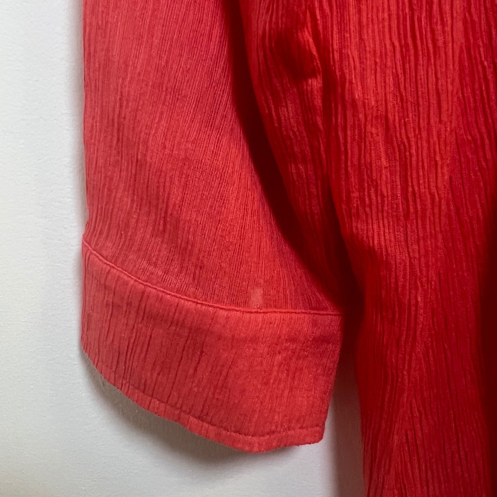 Teddi Embroidered Floral Button Down Gauzy 3/4 Sleeve Coral Top‎ Blouse - Picture 9 of 12